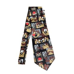 Vintage 1997 Looney Tunes Stamp Collection Taz Bugs Bunny Neck Tie Black 90s Fun